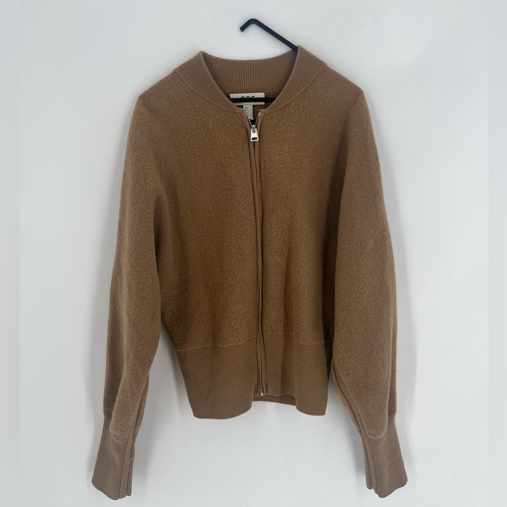 Cos Merino Wool Woven Bomber Boiled Finish Jacket In Dark Beige